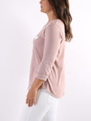 T-shirt Bianco con maniche lunghe e cuore glitter