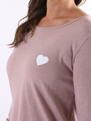 T-shirt Bianco con maniche lunghe e cuore glitter