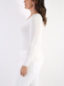 T-shirt misto viscosa con scollo a V e bordo lurex