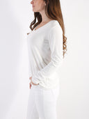 T-shirt misto viscosa con scollo a V e bordo lurex