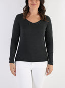 T-shirt misto viscosa con scollo a V e bordo lurex