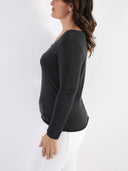T-shirt misto viscosa con scollo a V e bordo lurex