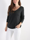 T-shirt misto viscosa con scollo a V e bordo lurex