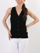 Top a costine con scollo a V e bottoncini