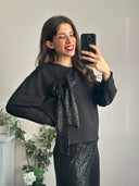 T-shirt misto viscosa con fiocco paillettes