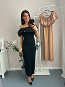 Abitino con scollo bardot in paillettes