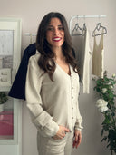 Cardigan a costine con bottoni gioiello