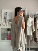 Maxi top/abitino in lyocell con nodino e scollo a V sulla schiena