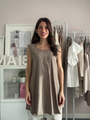 Maxi top/abitino in lyocell con nodino e scollo a V sulla schiena