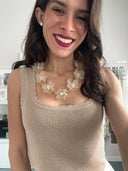 Top oro rosa con scollo rotondo lavorato