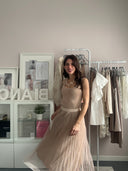 Top oro rosa con scollo rotondo lavorato