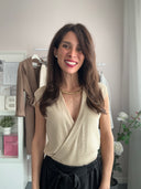 Top smanicato, scollo a V e lurex