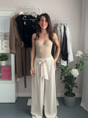 Pantapalazzo in tencel con elastico e fiocco