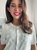 PREORDINE: Cardigan manica corta con applicazioni di fiori