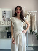 T-shirt beige con manica frufru