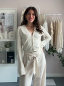 Cardigan crop con bottoni gioiello