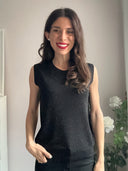 Top nero girocollo strass all over