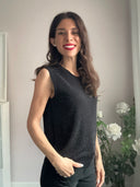 Top nero girocollo strass all over