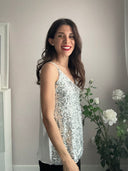 Top paillettes silver con spalline sottili