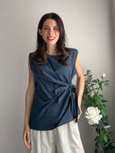 Top blu 100% cotone con fiocco