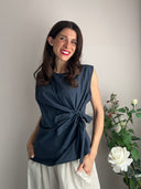 Top blu 100% cotone con fiocco