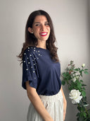 T-shirt con perle e strass