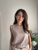 Top con mini paillettes e rasetto