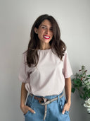T-shirt in cotone con sangallo sul retro