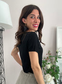T-shirt manica corta misto seta nera