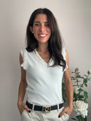 Top a costine con inserto paillettes