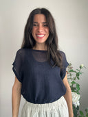 Top traforato blu con lurex