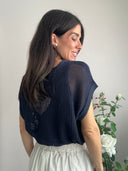 Top traforato blu con lurex