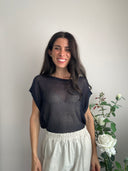 Top traforato blu con lurex