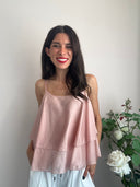 Top rosa a balze in tencel