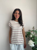 T-shirt a righe con lurex rosa