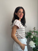 T-shirt a righe con lurex rosa