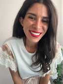 T-shirt con pizzo e baguette oro rosa