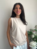 Top rosa in cotone con drappeggi