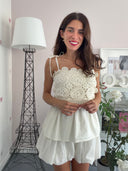 Top in cotone con spalline regolabili e uncinetto