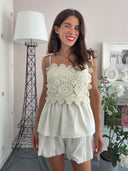 Top in cotone con spalline regolabili e uncinetto