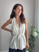 Top beige scollo a V chiusura fiocco