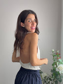 Top beige scollo a V chiusura fiocco