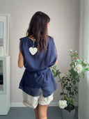 Blusa in tencel blu con spacchi