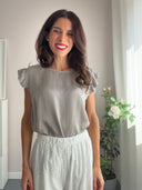 Top greige con maniche frufru