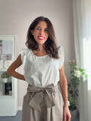 Top in sangallo bianco con maniche frufru
