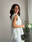 Top bianco in cotone con fascia dietro