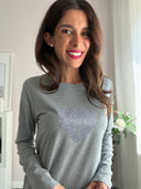 T-shirt grigia con cuore glitter G