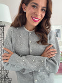 Cardigan con perline e strass