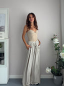 Pantalone misto seta e viscosa beige