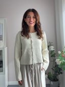 Cardigan beige in misto viscosa con bottoni di perle